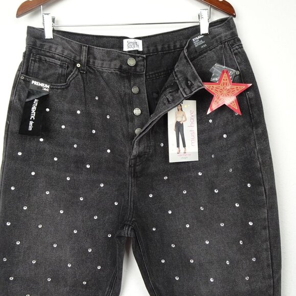 Rhinestone Jeans Simple Society Size 17 Gray Button Fly Cropped Straight Frayed - Picture 4 of 10